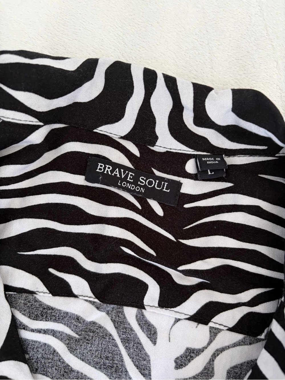Brave Soul London Black & White Zebra Print Shirt